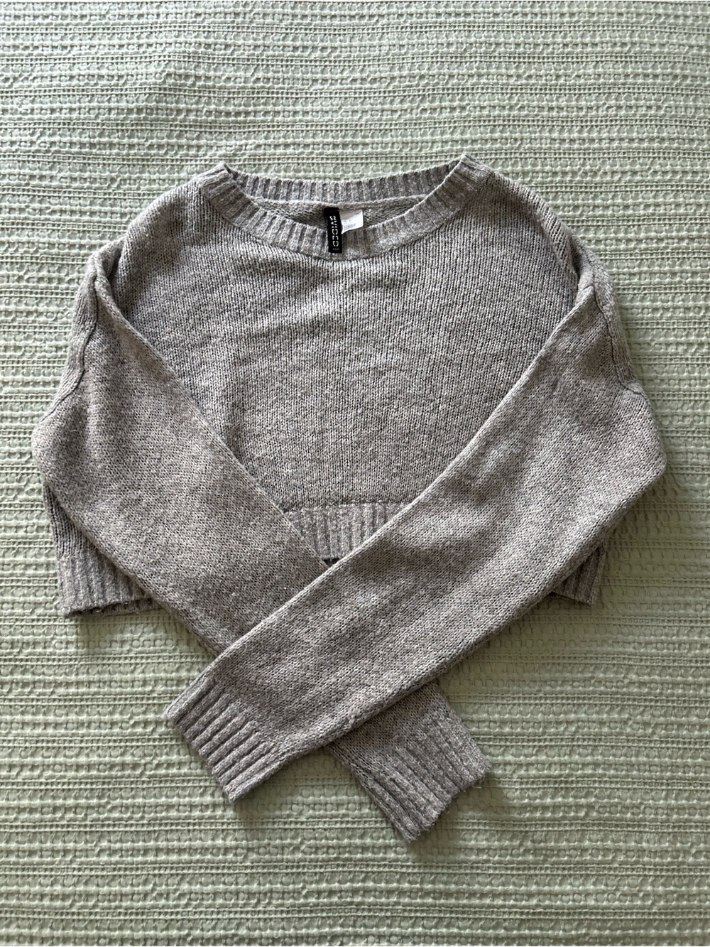 Divided Cropped Crewneck Sweater in Heather Gray